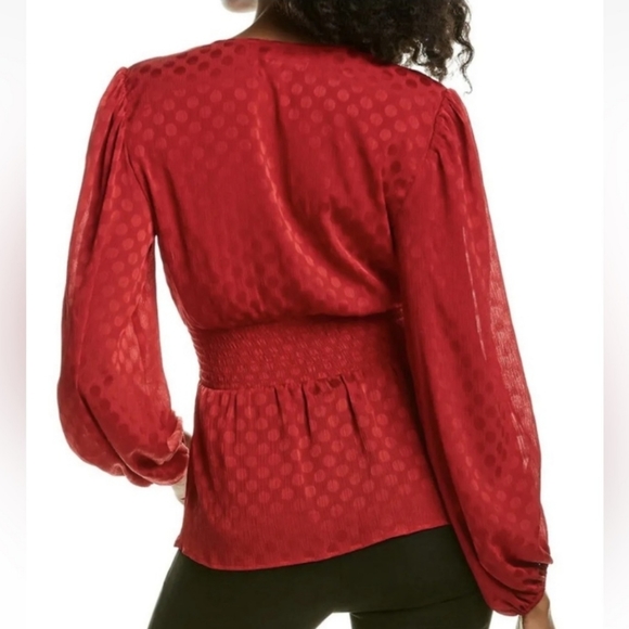 Max Studio Polka Dot V Neck Sheer Wrap Blouse XL Raspberry - Picture 2 of 7